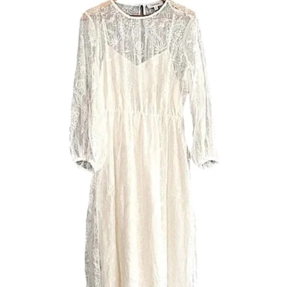 ModCloth Just The Beginning Lace Overlay Maxi Dress Creamy White - Picture 3 of 9